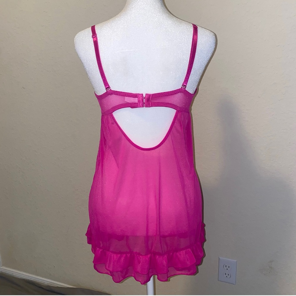 Vintage Pink Sequin Babydoll Slip dress with thong. Size Medium. - Picture 5 of 6